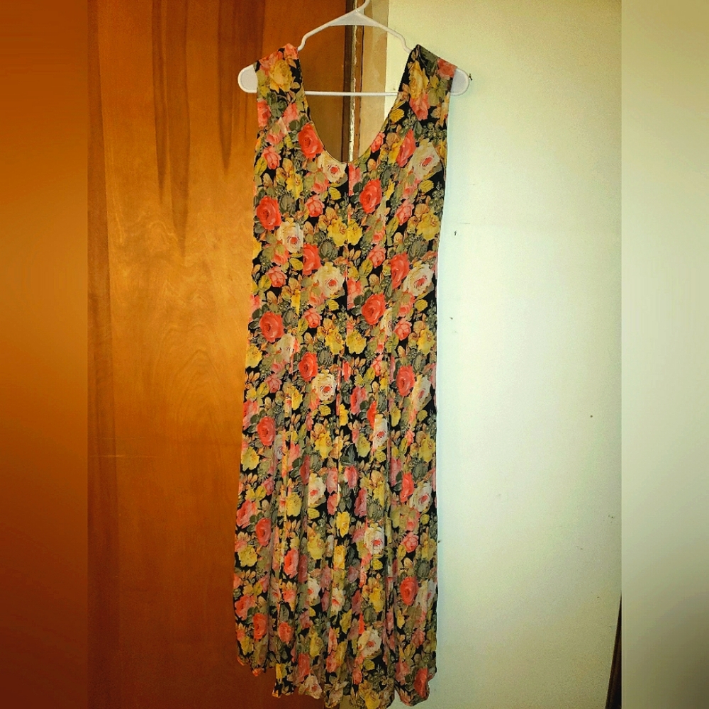 Vintage Floral Print Sleeveless Dress, Women's Size S
